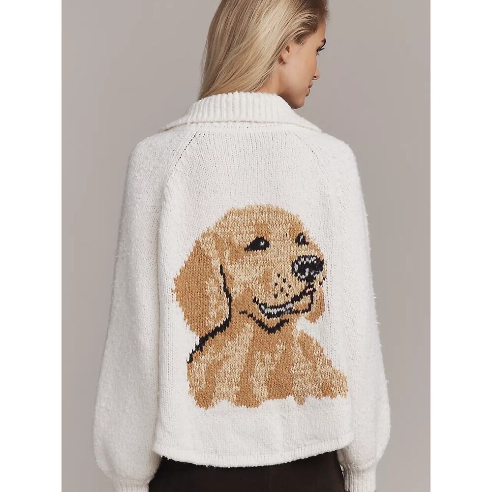 Anthropologie Pilcro Jesse Dog Icon Golden Retriever Cardigan XS